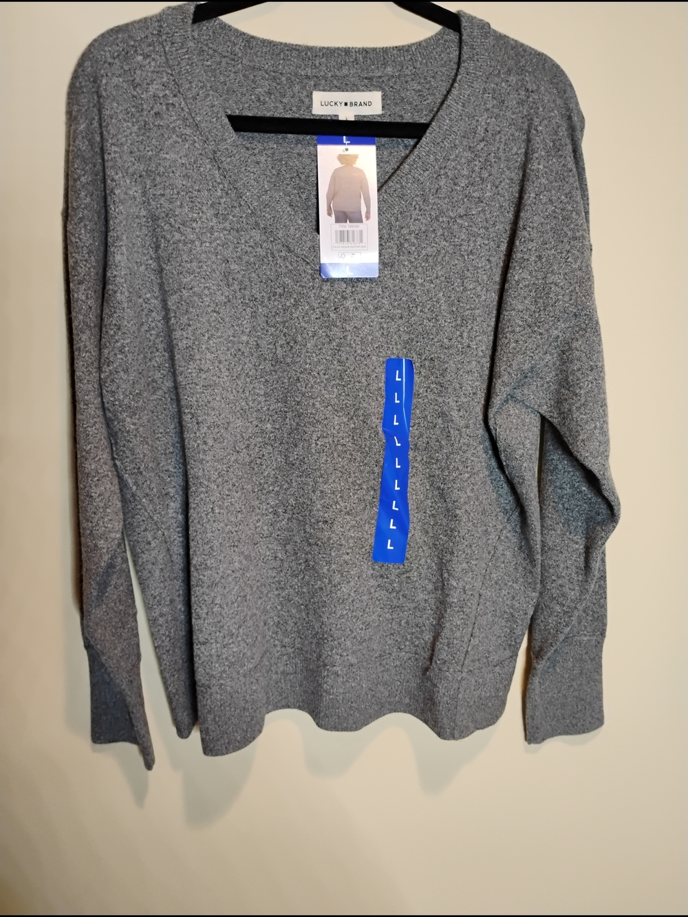 NWT Lucky Brand Women's V-Neck Heather Gray Sweater L